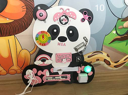 Hračky - Activity board drevena hracka PANDA (variant 10 ruzove komponenty) - 15444819_