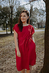 Oblečenie na dojčenie - Ľanové MIDI šaty – červené - 15447899_