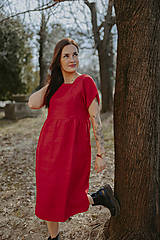 Oblečenie na dojčenie - Ľanové MIDI šaty – červené - 15447903_