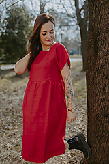 Oblečenie na dojčenie - Ľanové MIDI šaty – červené - 15447904_