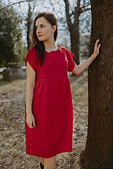 Oblečenie na dojčenie - Ľanové MIDI šaty – červené - 15447905_