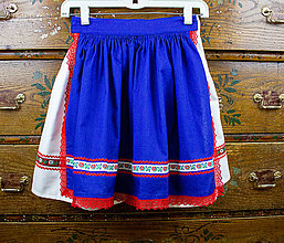 Detské oblečenie - Detská biela suknička modrá zástera - 15448950_