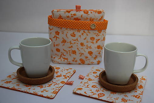 Úžitkový textil - Podšálky Oranžové květy na bílé - 15452736_