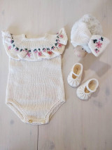 Detské súpravy - Smotanový kompletík s ručnou výšivkou 100% Cotton - 15451769_