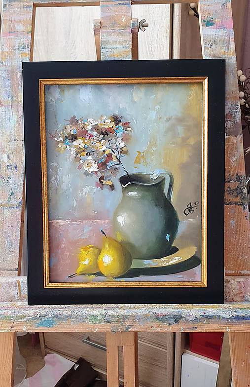 Obrazy - Obraz "Dve hrušky"-olejomaľba - zarámovaný, 24x30 cm - 15451877_