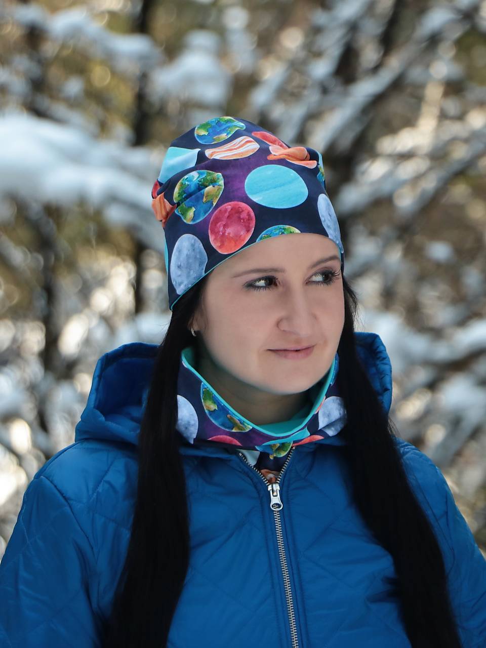 Planéty úpletová čiapka, nákrčník alebo set