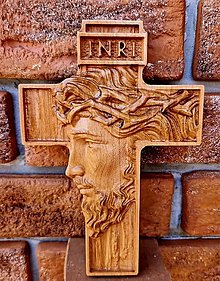 Dekorácie - 3D Drevorezba Kríž Ježiš - 15455656_