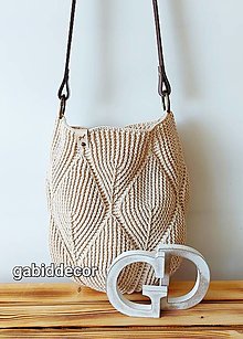 Kabelky - Háčkovaná bavlnená kabelka s 3D vzorom (Slonová kosť/marcipán) - 15454402_
