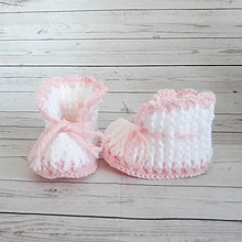 Detské topánky - Posledné kusy-Háčkované papučky baby ružová/biela  - 15456567_