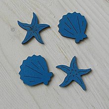 Polotovary - Hviezdice a mušle-drevené výrezy-sada modrá - 15453947_