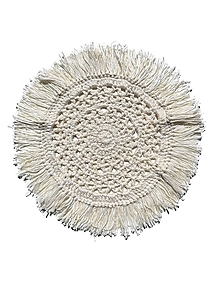 Úžitkový textil - Háčkovaný obrúsok so strapcami, prírodná biela - stredne veľký - 15455894_
