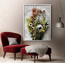 Grafika - Poľná krása, žltý kolibrík (30 x 40 cm - Biela) - 15456921_