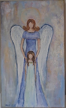 Obrazy - Anjel s dievčatkom - 15460269_