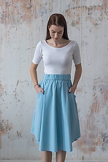 Sukne - Ľanová sukňa s vreckami svetlo modrá Stela summer - 15460896_