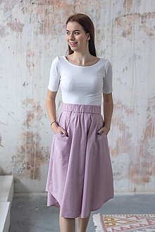 Sukne - Ľanová sukňa s vreckami svetlo fialová Stela summer - 15460903_