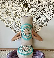 Úžitkový textil - Joga Bolster a Meditačný Vankúš "Tyrkysová Mandala" - 15458449_