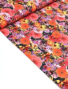 Textil - Úplet pestrofarebné kvety - 15464864_