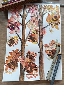 Obrazy - Akvarel jesenné stromy- originál - 15465400_