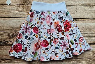 Detské oblečenie - Detská točivá sukňa -  maľované kvety na bielej - 15466370_