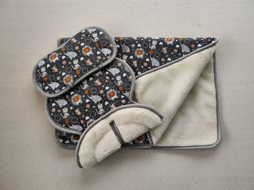 Detský textil - VLNIENKA súprava podložka a deka do autosedačky vajíčko  0/13 kg 100% Merino Zvieratká Cirkus - 15465557_