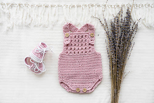 Detské súpravy - Set ružový body + papučky - 15469129_