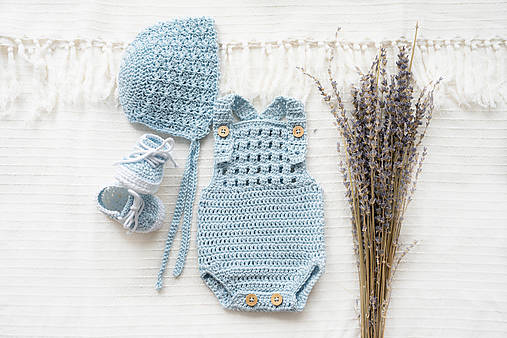 Detské súpravy - Veľký set modrý čepček + body + papučky - 15469413_
