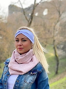 Šatky - Ľanový Púdrový šál na bodky - 15465447_
