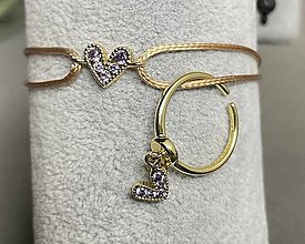 Sady šperkov - Srdiečkový setík - šnúrkový náramok so srdiečkom so zirkónmi na povoskovanej šnúrke + prstienok - 15468860_