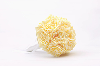 Kytice pre nevestu - Saténová kytica svadobná svetlá žltá ruže - 15471066_
