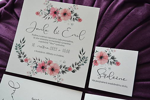 Svadobné oznámenie kvety (pozvánka k svadobnému stolu)