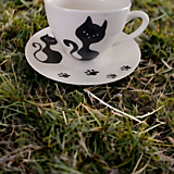 Nádoby - Čierna Mačka- ručne maľovaná šálka - 15470639_