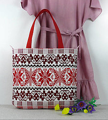 Veľké tašky - veľká letná taška s výrazným červeným geometrickým vzorom - 15470848_