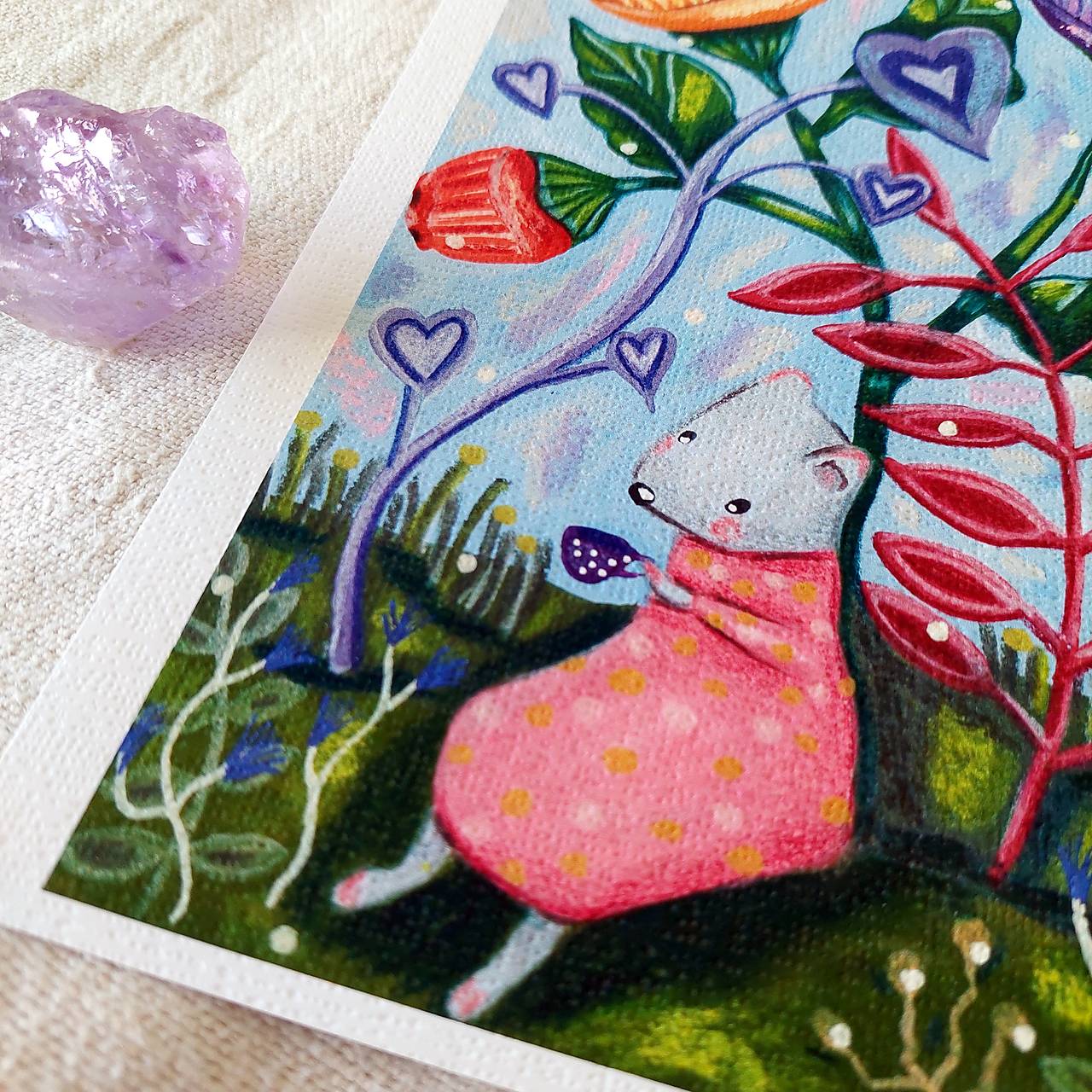 Zľava 30% So šáločkou pod kvietkom - reprodukcia ilustrácie na art papieri