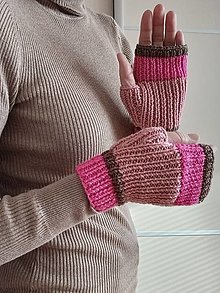 Rukavice - Bezprstové rukavice pink - čoko - 15474099_