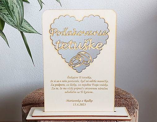 Drevené poďakovanie tetuške