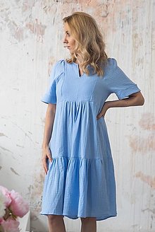 Šaty - Mušelínové šaty svetlo modré Zaira - 15473045_