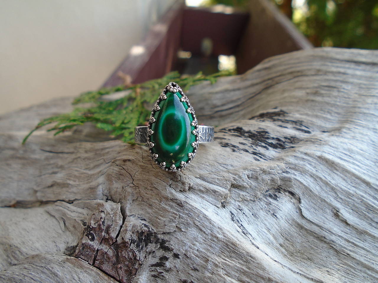 Strieborny prsteň Ag925 Malachit