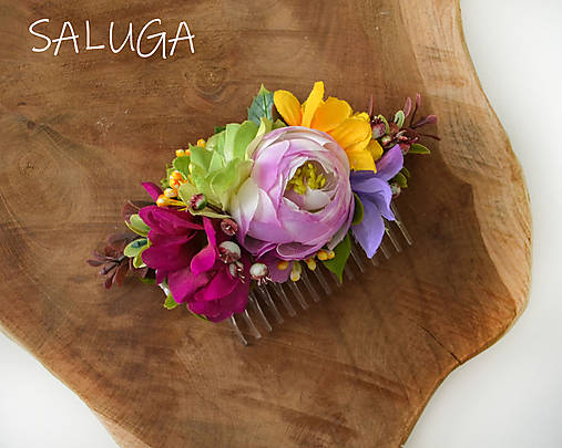 Ozdoby do vlasov - Kvetinový hrebienok do vlasov - pestrofarebný - 15477089_