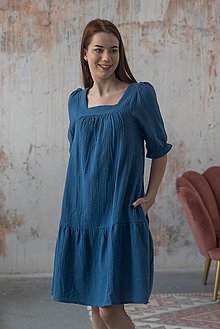 Šaty - Mušelínové šaty denim modrá Vilma - 15477725_
