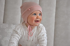 Detské čiapky - 100% merino čiapka tenučká na uväzovanie pudrovoružová - 15476515_