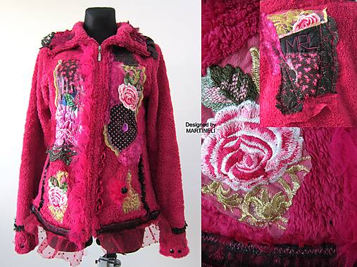 Ružová dámska bunda M/L z flís /umelej kožušiny
