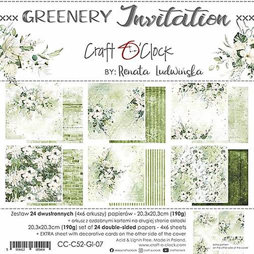 Scrapbook papier Greenery Invitation 8x8