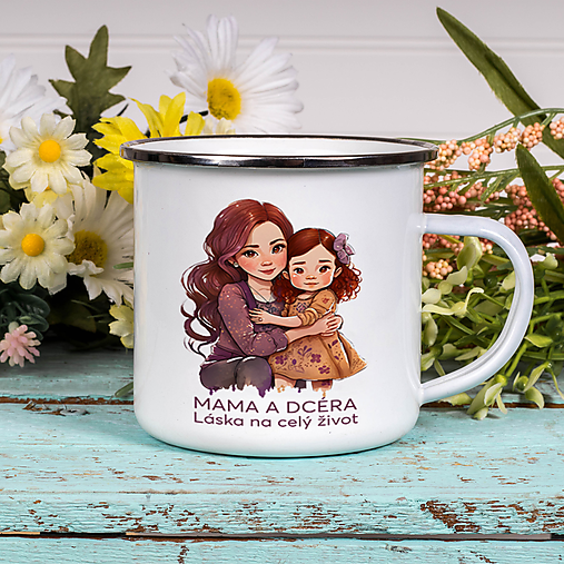 Nádoby - MAMA A DCÉRA - LÁSKA NA CELÝ ŽIVOT smaltovaný hrnček - 15479209_