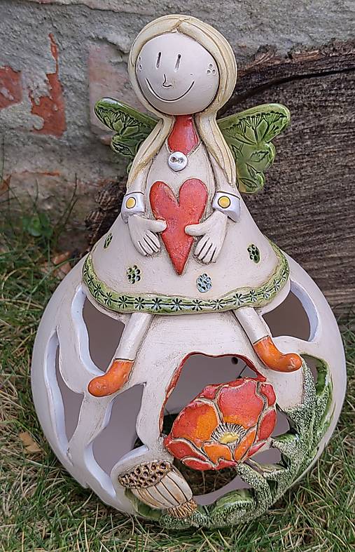 Svietidlá - Guľôčka na sviečku s anjelom a makom II.  - 15481454_