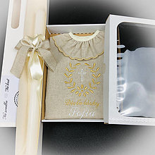 Detské oblečenie - Košieľka na krst  k10 ľanová bežová s bielou v darčekovom balení a sviečka na krst ľanová mašlička - 15481751_