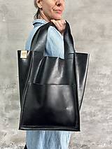 Veľké tašky - ČIERNA kožená shopper kabelka - 15484325_