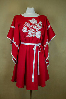 Šaty - Vyšívané šaty z Pliešoviec – Červené s motýlími rukávmi - 15483061_