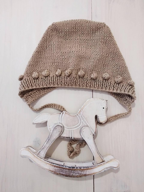 Detské čiapky - Čepček s bombuľkami 100% Cotton (béžový) - 15482496_
