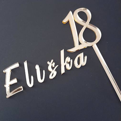 Dekorácie - Písmenká na tortu+zápich s číslom zlaté plexisklo (Zlaté zrkadlové plexi) - 15488606_