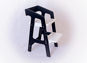 Nábytok - Rastúca stolička MDF - Rastúšik Classic [M] - Čierna (Biely MDF sedák/stupienok) - 15487365_